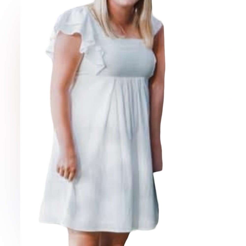 Wild Fable White Sundress with Flutter Sleeves and Square Neck